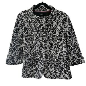 Talbots  Black White Damask Print Cotton Blend‎ Blazer Jacket Size 14W (F134)
